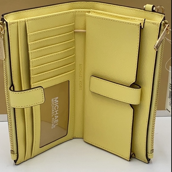 MICHAEL KORS LARGE DOUBLE ZIP WRISTLET WALLET BUTTERCUP COLOR - Picture 15 of 16